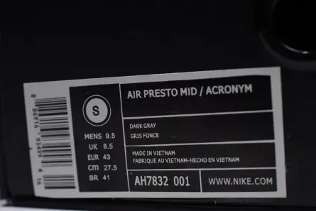 Acronym Nike Air Presto Mid Cool Grey AH7832-001 Classic 2753 