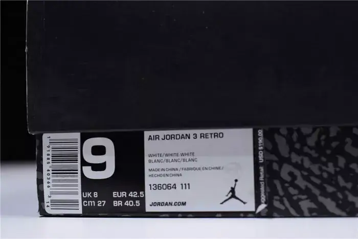 Air Jordan 3 Retro Triple White 136064-111 Lightweight 4277 