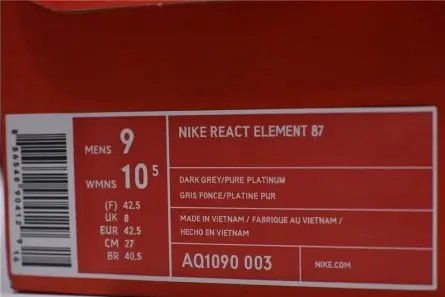 Elegant 1908 Nike React Element 87 Dark Grey AQ1090-003 