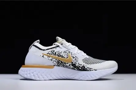Elegant 7142 Men's Nike Epic React Flyknit White Black-Gold AQ0067-071 