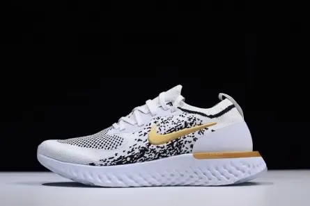 Elegant 7142 Men's Nike Epic React Flyknit White Black-Gold AQ0067-071  DCBBB1394