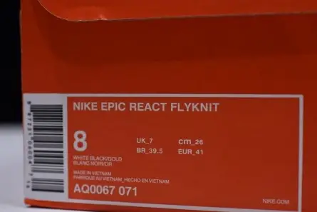 Elegant 7142 Men's Nike Epic React Flyknit White Black-Gold AQ0067-071 