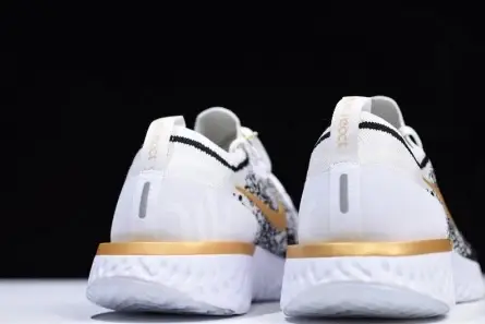 Elegant 7142 Men's Nike Epic React Flyknit White Black-Gold AQ0067-071 