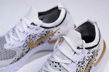 Elegant 7142 Men's Nike Epic React Flyknit White Black-Gold AQ0067-071 