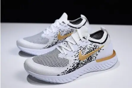 Elegant 7142 Men's Nike Epic React Flyknit White Black-Gold AQ0067-071 