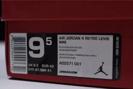 Levi's x Air Jordan 4 'black' AO2571-001 Breathable 8928 