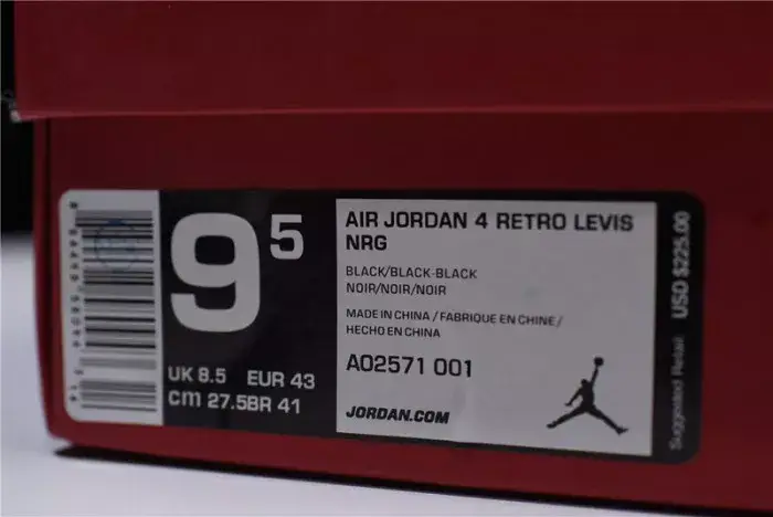 Levi's x Air Jordan 4 'black' AO2571-001 Breathable 8928 