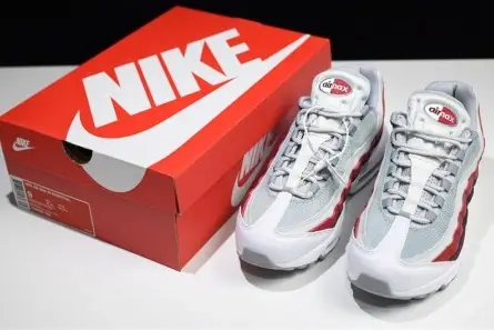 NIKE Air Max 95 Essential Mens White-Grey-Red Running Shoes  749766-103 Cozy 4723 